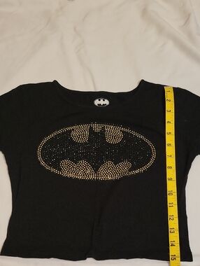 Batman Black Crop Top with Gold Rhinestone Logo